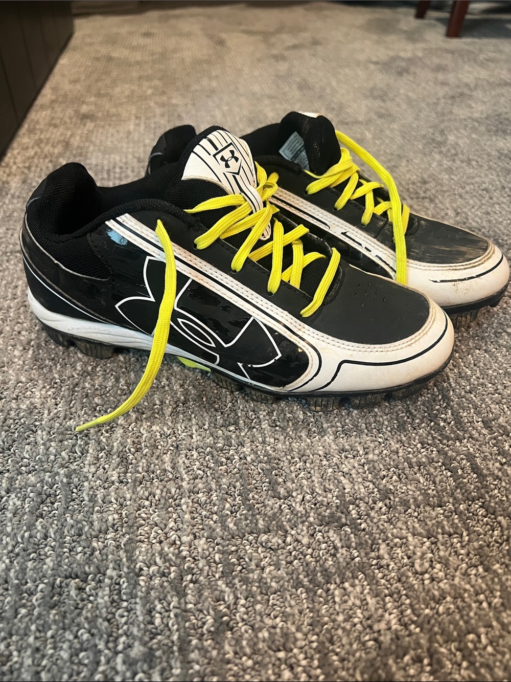 Under Armour Black White Cleats with Neon Yellow Laces